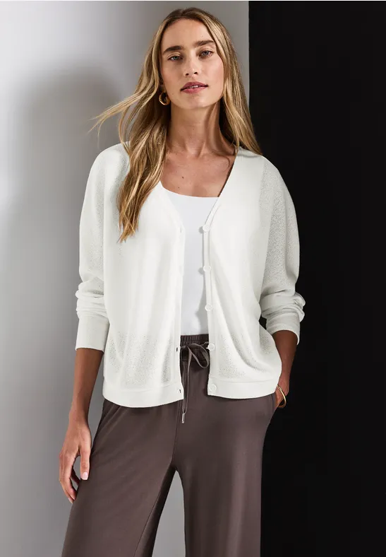Thumbnail - Street One Frauen Strick-Look Jacke in Weiß, Gr: 40
