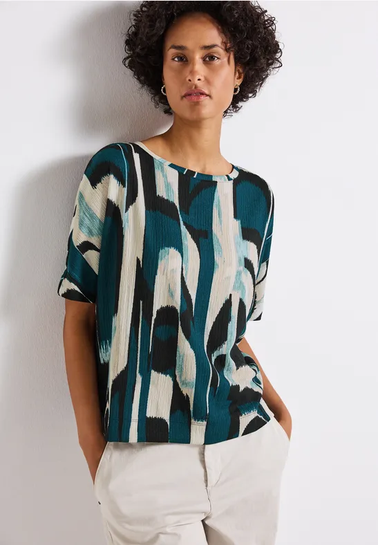 Thumbnail - Street One Frauen Ikat Print Crinkle Shirt in Türkis, Gr: 38