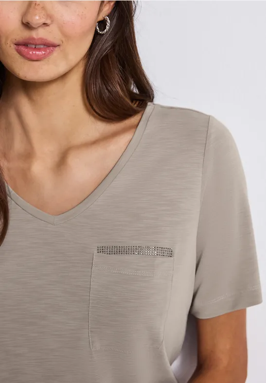 Thumbnail - Street One Frauen T-Shirt mit Schmuckdetail in Beige, Gr: 34