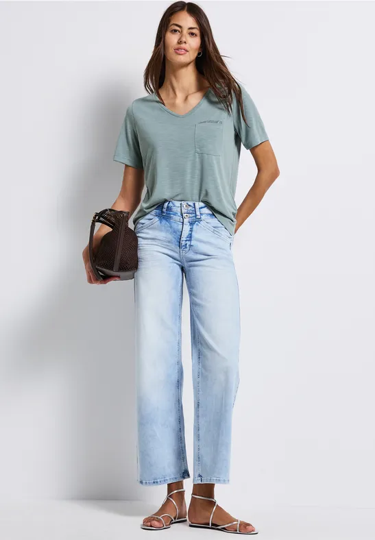 Thumbnail - Street One Frauen T-Shirt mit Schmuckdetail in Blau, Gr: 38