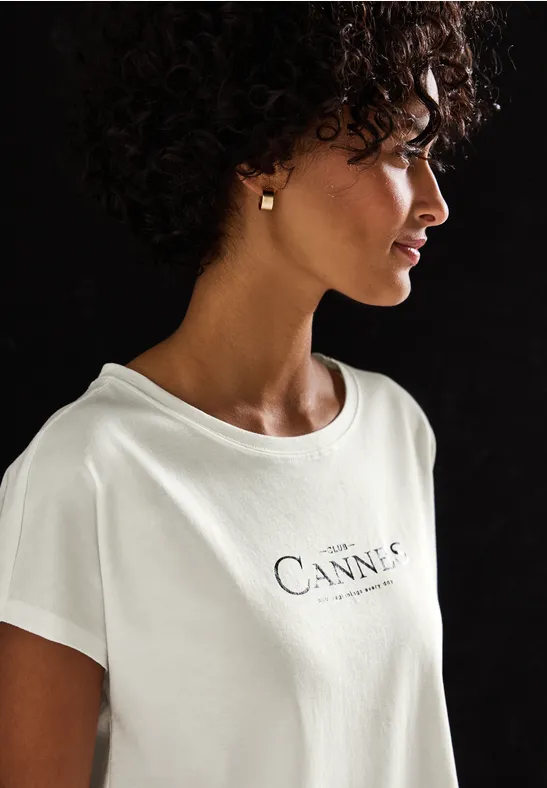 Street One Frauen Shirt mit Folien-Wording in Weiß, Gr: 46