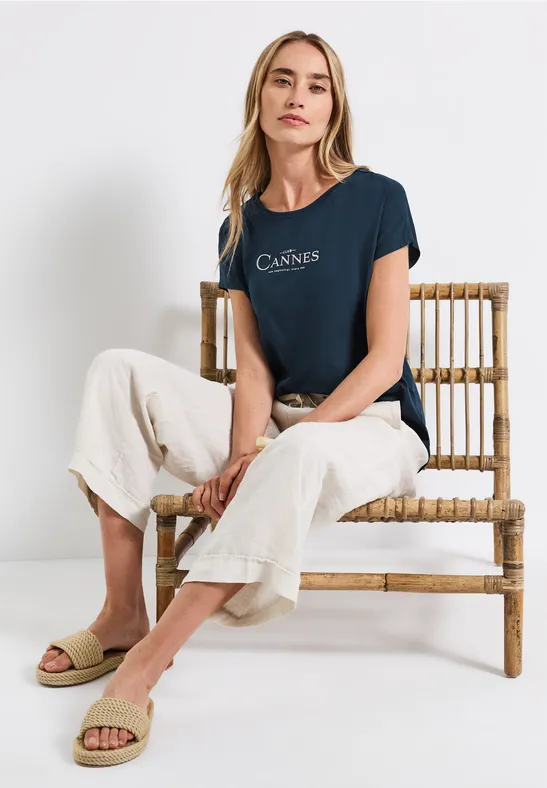 Thumbnail - Street One Frauen Shirt mit Folien-Wording in Türkis, Gr: 42