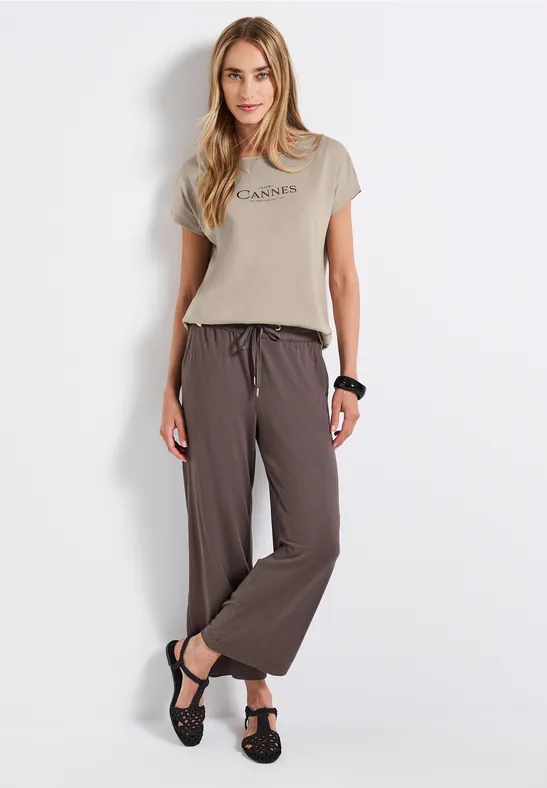 Street One Frauen Shirt mit Folien-Wording in Beige, Gr: 36