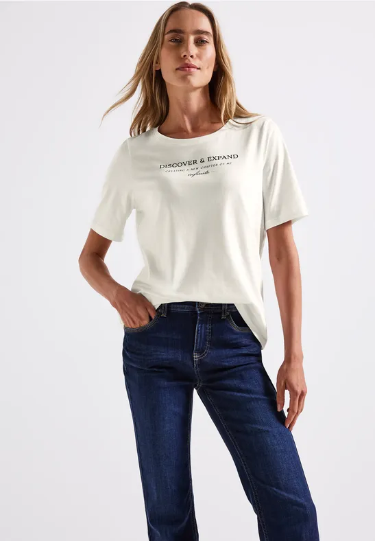 Street One Frauen T-Shirt mit Wording in Weiß, Gr: 46