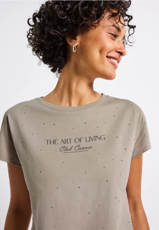 Thumbnail - Street One Frauen Shirt mit Schmucksteinen in Beige, Gr: 46