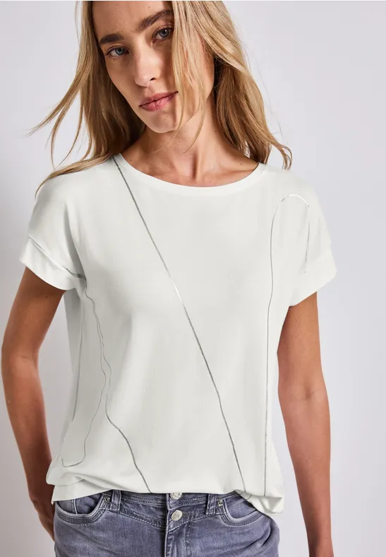 Thumbnail - Street One Frauen Shirt mit feinen Linien in Weiß, Gr: 42