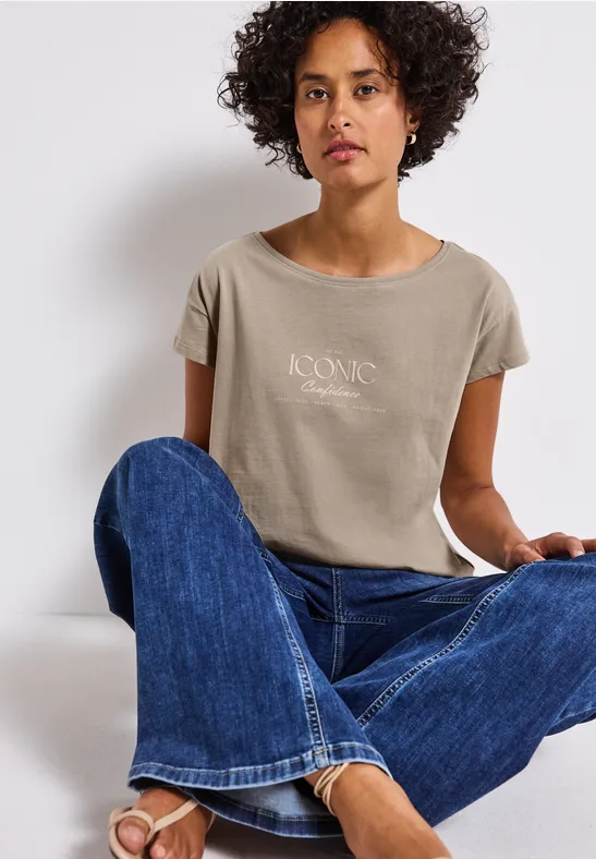 Street One Frauen Shirt mit Wording in Beige, Gr: 34