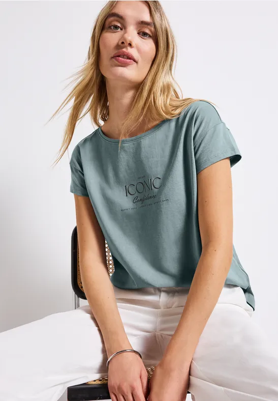 Thumbnail - Street One Frauen Shirt mit Wording in Blau, Gr: 38