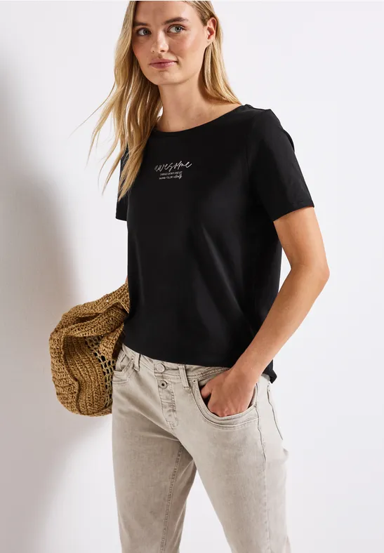 Street One Frauen T-Shirt mit Print in Schwarz, Gr: 36