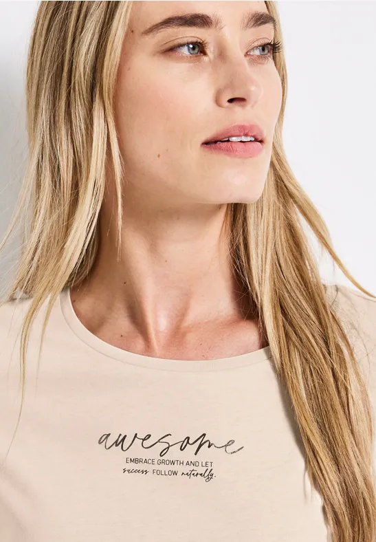 Street One Frauen T-Shirt mit Print in Beige, Gr: 34