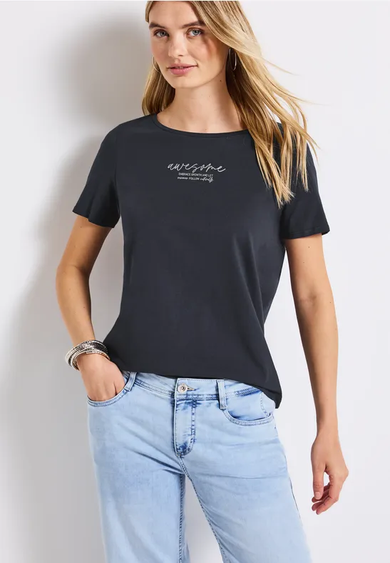 Street One Frauen T-Shirt mit Print in Blau, Gr: 34