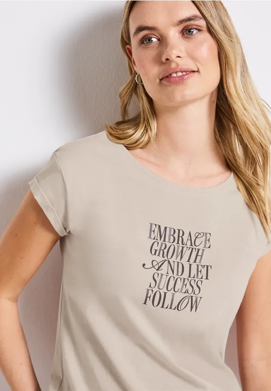 Street One Frauen T-Shirt mit Wording Artwork in Beige, Gr: 34