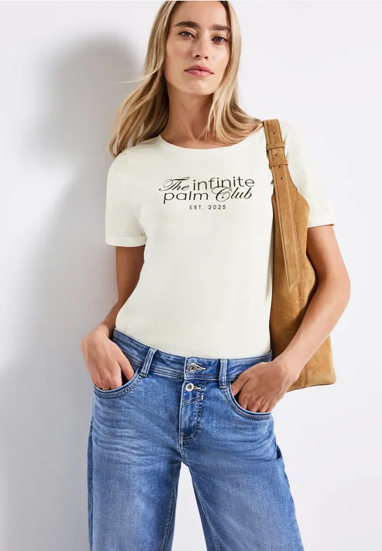 Thumbnail - Street One Frauen T-Shirt mit Wording Artwork in Weiß, Gr: 46