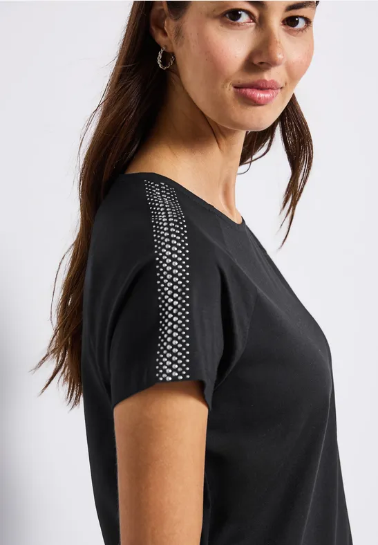 Street One Frauen Shirt mit Schulterdetail in Schwarz, Gr: 34
