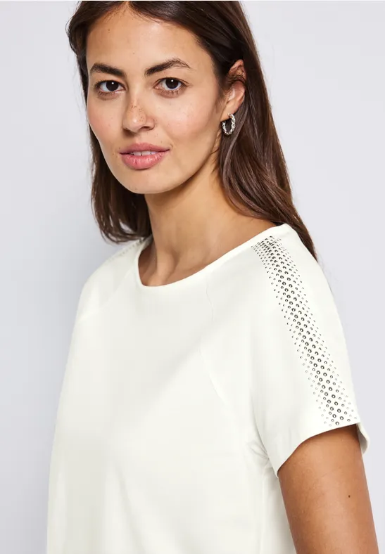 Thumbnail - Street One Frauen Shirt mit Schulterdetail in Weiß, Gr: 42