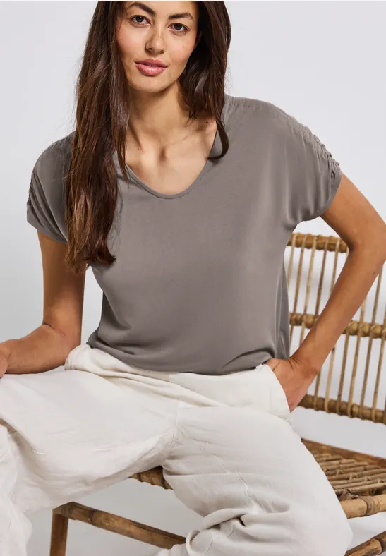 Street One Frauen Silk-Look Shirt mit Raffung in Braun, Gr: 38