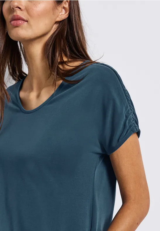 Thumbnail - Street One Frauen Silk-Look Shirt mit Raffung in Türkis, Gr: 42