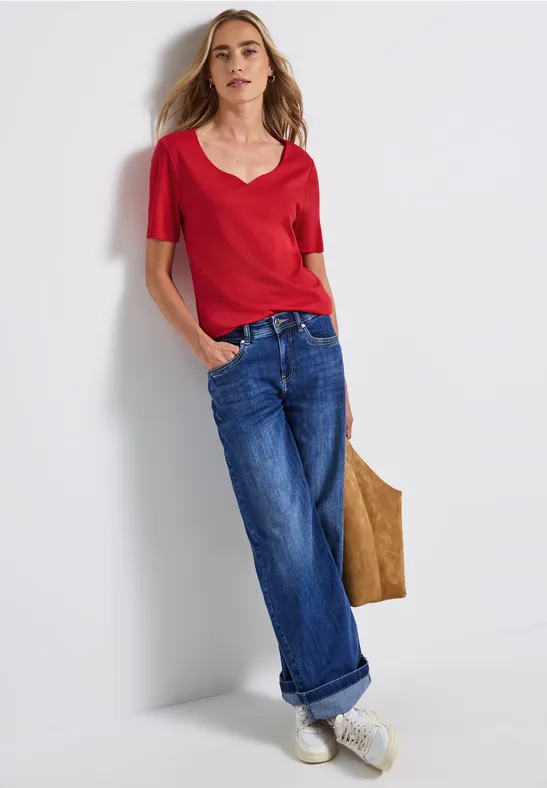 Thumbnail - Street One Frauen T-Shirt mit Herzausschnitt in Rot, Gr: 34