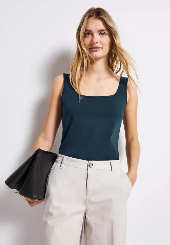 Thumbnail - Street One Frauen Basic Top mit Square Neck in Türkis, Gr: 46
