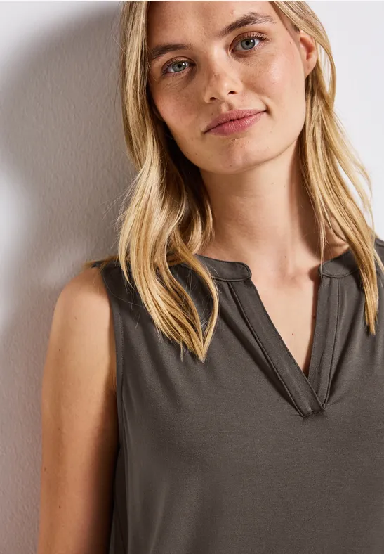 Thumbnail - Street One Frauen Split Neck Jersey-Top in Braun, Gr: 38