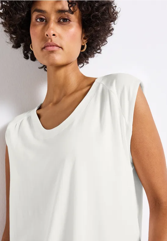 Thumbnail - Street One Frauen Jersey-Shirt mit Elastiksaum in Weiß, Gr: 36