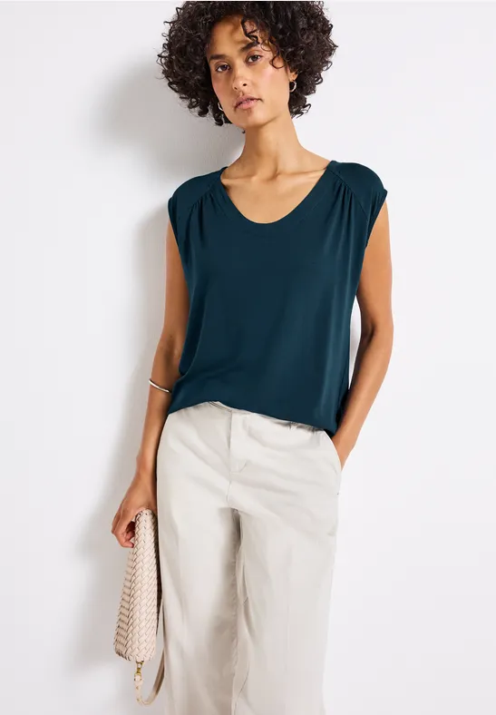 Street One Frauen Jersey-Shirt mit Elastiksaum in Türkis, Gr: 40