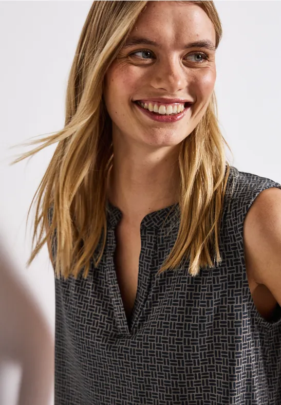 Thumbnail - Street One Frauen Split Neck Jersey-Top in Blau, Gr: 42