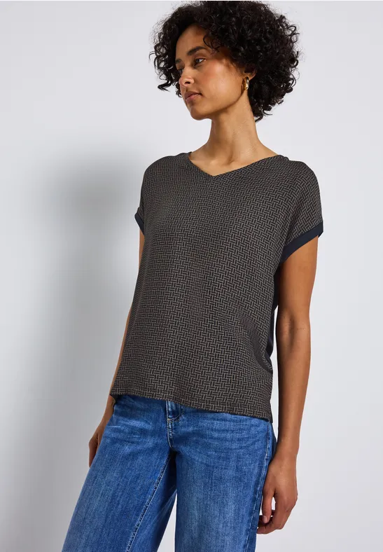 Thumbnail - Street One Frauen Materialmix V-Neck Shirt in Blau, Gr: 34