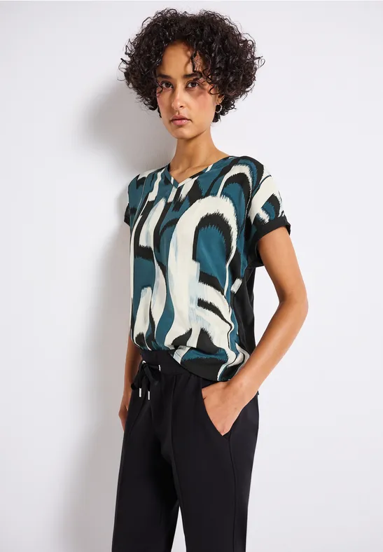 Thumbnail - Street One Frauen Materialmix Ikat Print Shirt in Türkis, Gr: 40
