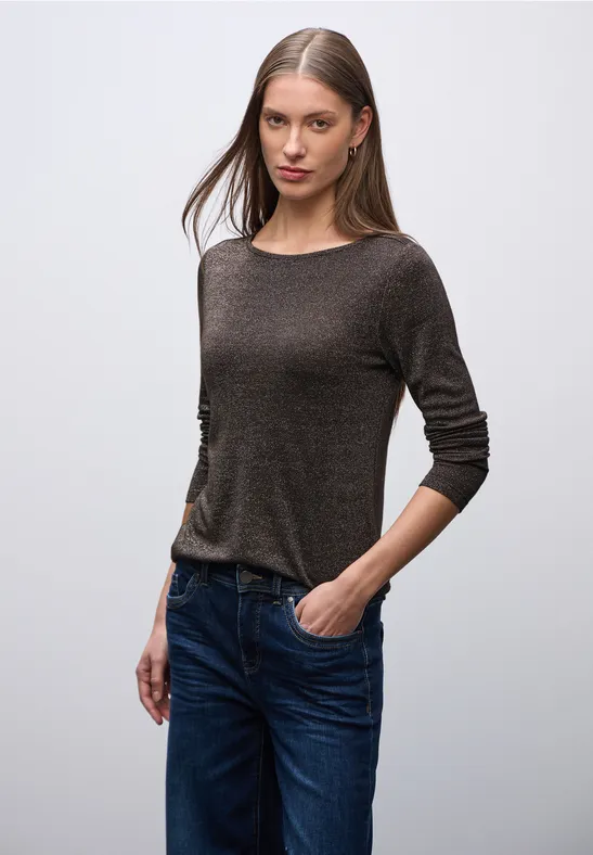 Thumbnail - Street One Frauen Glitzerndes Langarmshirt in Braun, Gr: 38