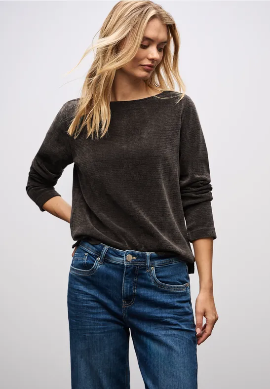 Thumbnail - Street One Frauen Shirt mit U-Boot-Ausschnitt in Braun, Gr: 46