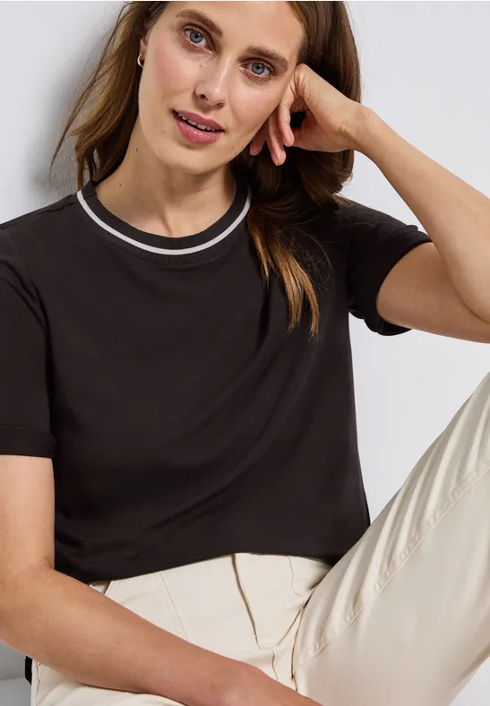 Shirt met geribd detail
