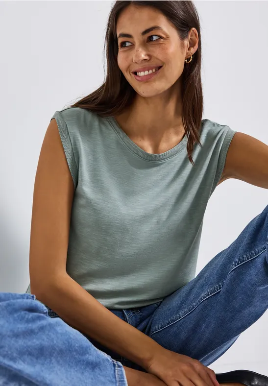 Thumbnail - Street One Frauen Shirt mit Dekotapes in Blau, Gr: 46