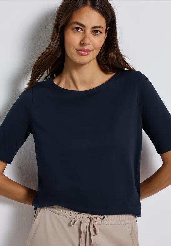 Thumbnail - Street One Frauen Shirt mit U-Boot-Ausschnitt in Blau, Gr: 36