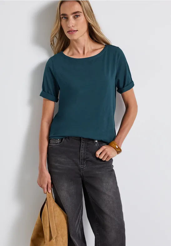 Thumbnail - Street One Frauen Shirt mit U-Boot-Ausschnitt in Türkis, Gr: 34