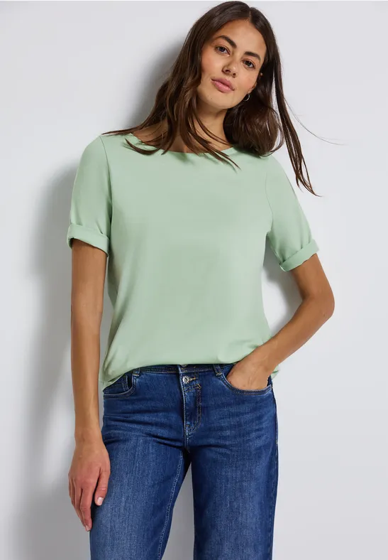 Thumbnail - Street One Frauen Shirt mit U-Boot-Ausschnitt in Grün, Gr: 34