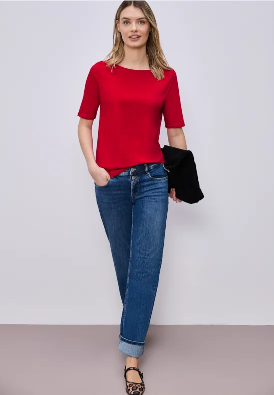 Street One Frauen Shirt mit U-Boot-Ausschnitt in Rot, Gr: 38