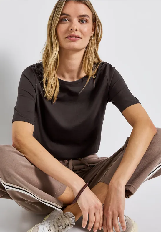 Thumbnail - Street One Frauen Shirt mit U-Boot-Ausschnitt in Braun, Gr: 34