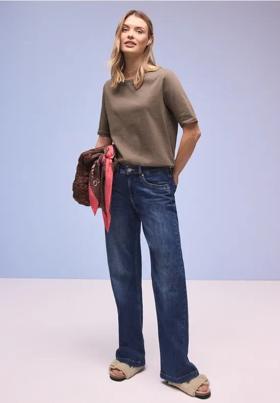 Street One Frauen Shirt mit U-Boot-Ausschnitt in Braun, Gr: 36