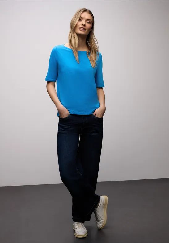 Street One Frauen Shirt mit U-Boot-Ausschnitt in Blau, Gr: 46