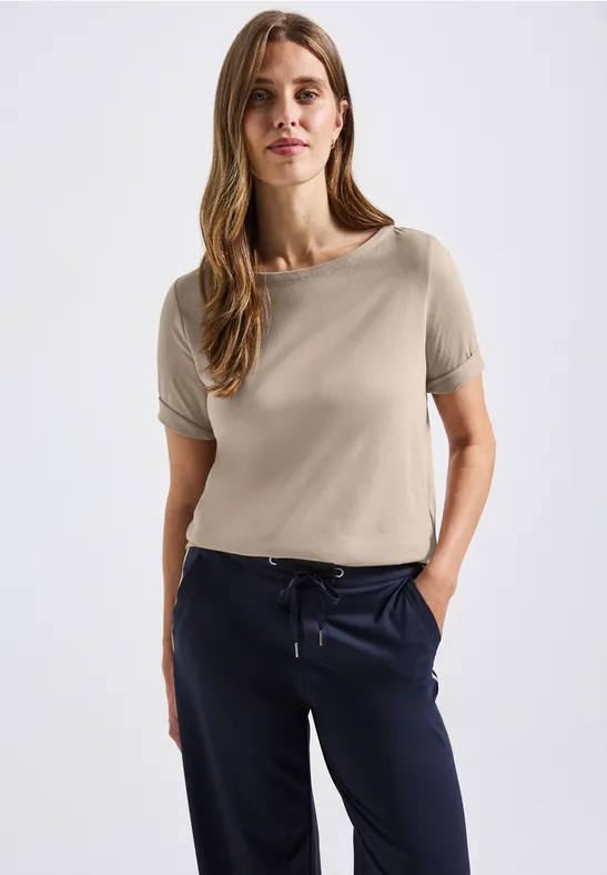 Thumbnail - Street One Frauen Shirt mit U-Boot-Ausschnitt in Beige, Gr: 38