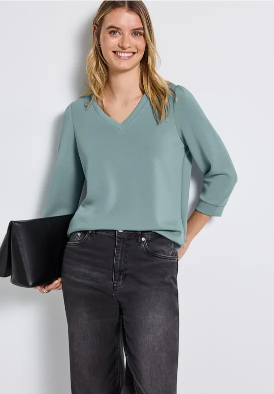 Street One Frauen Silk-Look Shirt mit Raffung in Blau, Gr: 42