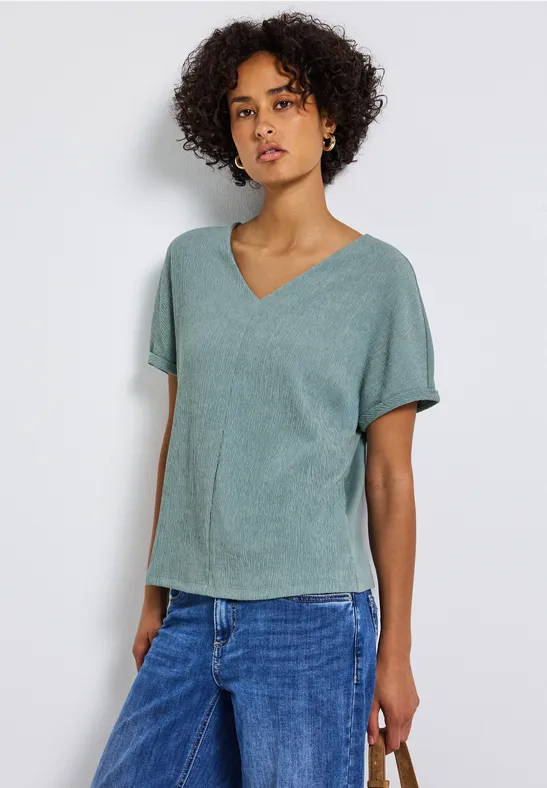 Thumbnail - Street One Frauen Strukturmix Shirt in Blau, Gr: 44