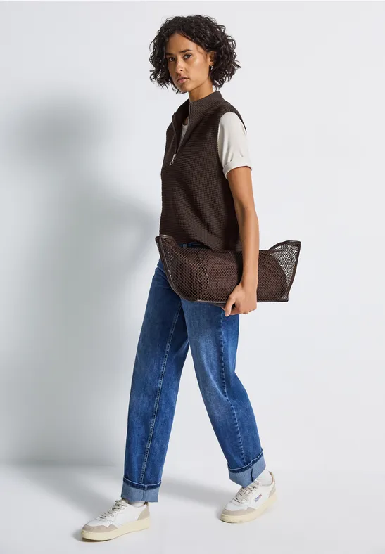 Thumbnail - Street One Frauen Turtleneck Shirt mit Zipper in Braun, Gr: 40