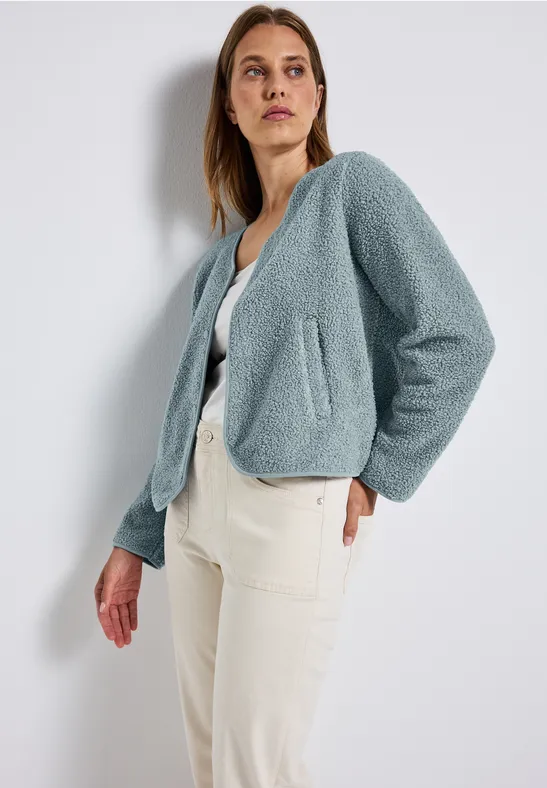 Thumbnail - Street One Frauen Teddy Jacke mit Knopfleiste in Blau, Gr: 40