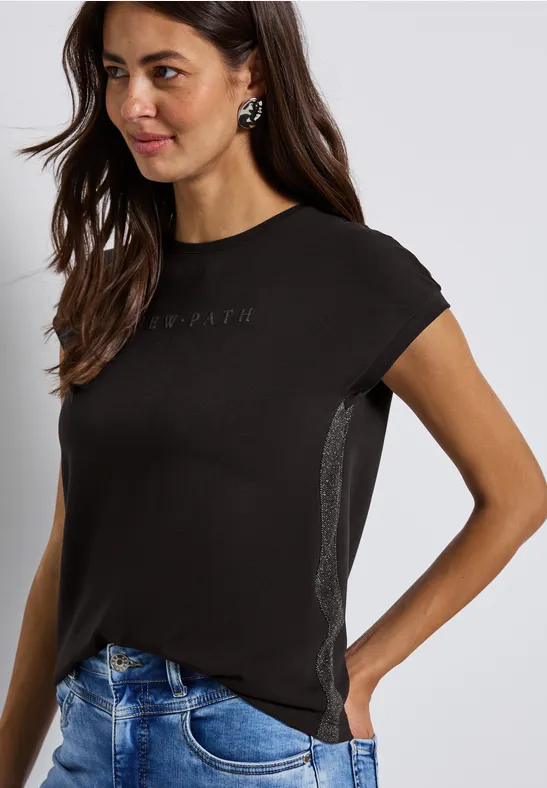 Thumbnail - Street One Frauen T-Shirt mit Glitzerdetails in Braun, Gr: 40