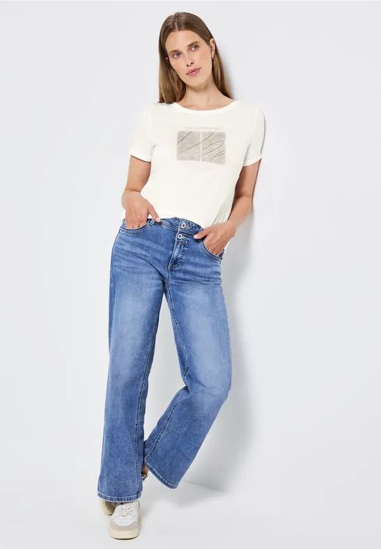 Thumbnail - Street One Frauen Artwork Shirt mit Turn-Up in Weiß, Gr: 38