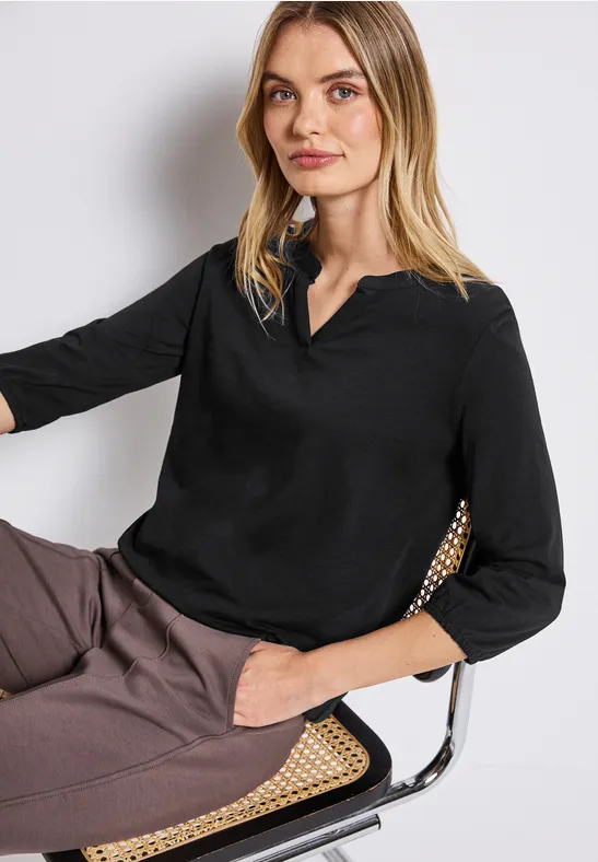 Thumbnail - Street One Frauen Split Neck Jersey Shirt in Schwarz, Gr: 46