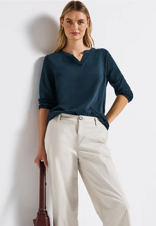 Thumbnail - Street One Frauen Split Neck Jersey Shirt in Türkis, Gr: 34