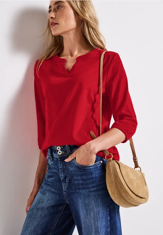 Thumbnail - Street One Frauen Split Neck Jersey Shirt in Rot, Gr: 34